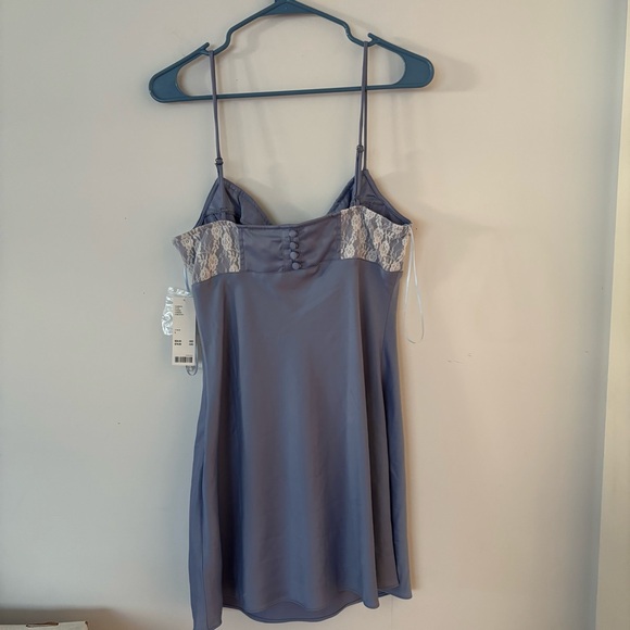 brand new! urban outfitters periwinkle & white lace bow silk satin slip dress🤍 - Picture 3 of 8